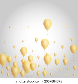 Gold Air Background Gray Vector. Confetti Celebrate Design. Golden Festival Balloon. Balloon Glitter Set.