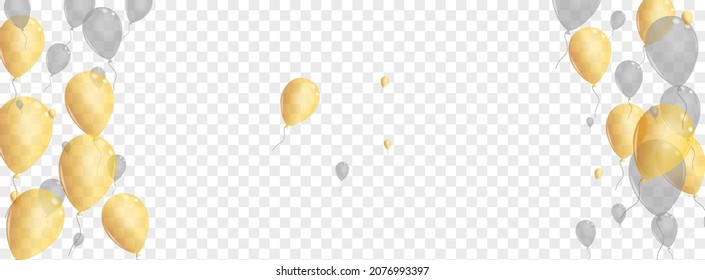 Goldener Hintergrund transparenter Vektorgrafik. Ballon, 3D-Hintergrund. Silbergeschenkhelium. Baloon Love Design.