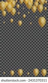 Gold Air Background Transparent Vector. Baloon Fest Illustration. Golden Celebration Helium. Confetti Festive Banner.