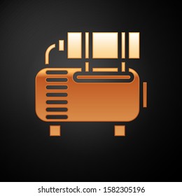 Gold Air compressor icon isolated on black background.  Vector Illustration