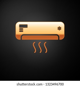 Gold Air conditioner with fresh air icon isolated on black background. Split system air conditioning sign. Cool and cold climate control system. Vector Illustration