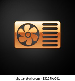 Gold Air conditioner with fresh air icon isolated on black background. Split system air conditioning sign. Cool and cold climate control system. Vector Illustration