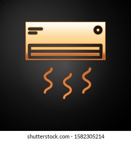 Gold Air conditioner icon isolated on black background. Split system air conditioning. Cool and cold climate control system.  Vector Illustration