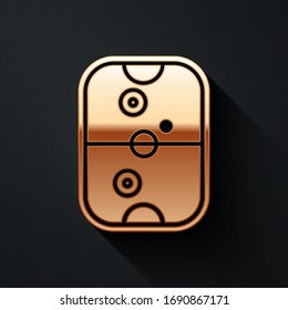 Gold Air hockey table icon isolated on black background. Long shadow style. Vector Illustration