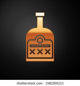 Gold Alcohol drink Rum bottle icon isolated on black background.  Vector Illustration