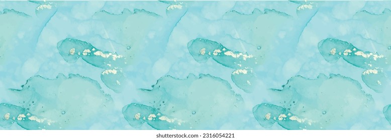 Gold Alcohol Ink Marble. Blue Seamless Background. Blue Marble Watercolor. Shiny Watercolor Texture. Foil Art Paint. Light Seamless Watercolor. White Vector Ink Canvas. Vector Abstract Ink Template