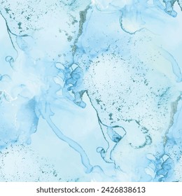 Gold Alcohol Ink Marble. Copper Alcohol Ink Watercolor. Blue Marble Background. Foil Abstract Watercolor. Green Art Paint. Luxury Abstract Template. Vector Seamless Texture. Luxury Water Color Canvas.