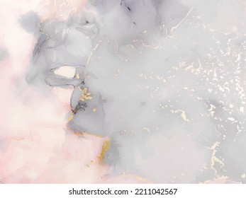 Gold Alcohol Ink Marble. Luxury Geode Template Blue Oil Paint. Pink Marble Watercolor. Golden Water Color Canvas. Metal Water Color Background. Pink Ink Abstract Texture. Elegant Abstract Background.