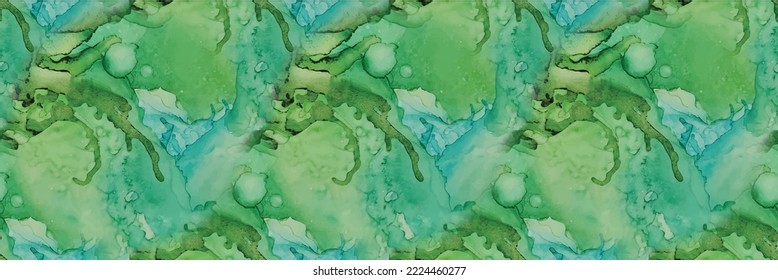 Gold Alcohol Ink Marble. Vector Seamless Repeat. Vector Abstract Painting. Blue Marble Watercolor. Green Gradient Background. Foil Art Paint. Bronze Water Color Background. Golden Water Color Canvas.