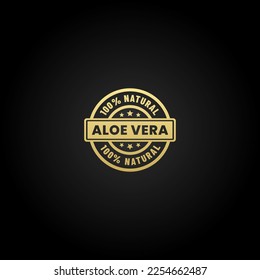 Gold aloe vera label or aloe vera seal vector isolated on black background. Labels for products containing natural aloe vera. Best aloe vera stamp or seal vector, perfect for natural products.