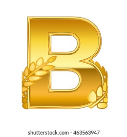 gold alpabet letter B with gold leaf icon