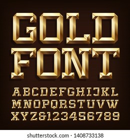 Gold Alphabet Font. 3d Gold Letters And Numbers With Bevel. Stock Vector Typescript For Your Typography Design.