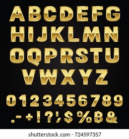 Gold alphabet fonts and numbers vector illustration