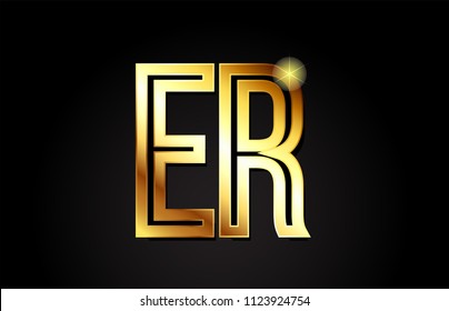 gold alphabet letter er e r logo combination design suitable for a company or business