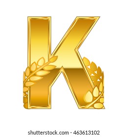 gold alphabet letter K with gold leaf icon