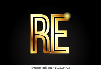 gold alphabet letter re r e logo combination design suitable for a company or business