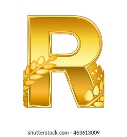 gold alphabet letter R with gold leaf icon