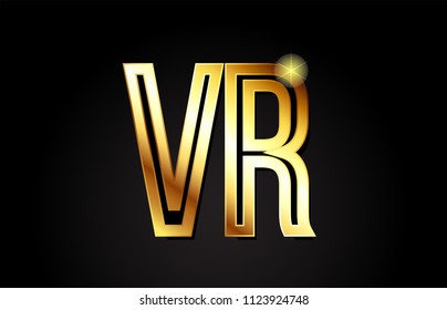 gold alphabet letter vr v r logo combination design suitable for a company or business