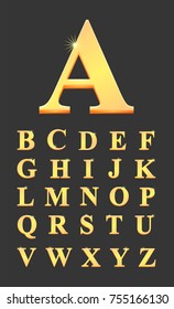 Gold alphabet letters in 3D vector