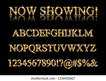 Gold alphabet letters isolated on dark background. Font for design. Vector illustration.