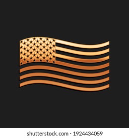 Gold American flag icon isolated on black background. Flag of USA. Long shadow style. Vector