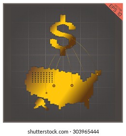 gold american maps Dollar Vector illustration