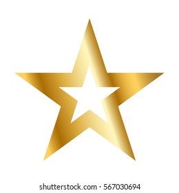 Gold american star sign. Golden bright icon isolated on black background. Elegance metal object. Metallic graphic. Design element for award, medal. Symbol holiday, christmas. Vector illustration