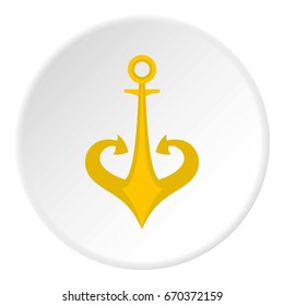 Gold anchor icon in flat circle isolated vector illustration for web