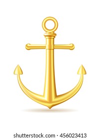 Gold anchor on white background.