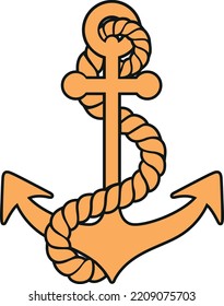 Gold Anchor with Rope Clipart - Vector Illustration