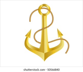 Gold Anchor and Rope (vector)