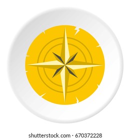 Gold ancient compass icon in flat circle isolated vector illustration for web