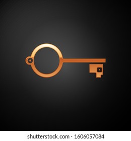 Gold Ancient key for game icon isolated on black background.  Vector Illustration