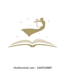 gold angel and open book, vector logo icon 