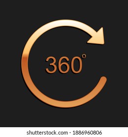 Icono de Ángulo de oro de 360 grados aislado en fondo negro. Rotación de 360 grados. Símbolo matemático geométrico. Rotación completa. Estilo de sombra larga. Vector.