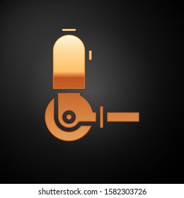 Gold Angle grinder icon isolated on black background.  Vector Illustration