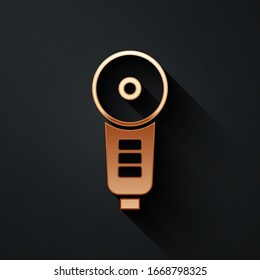 Gold Angle grinder icon isolated on black background. Long shadow style. Vector Illustration