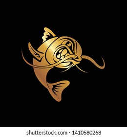 Gold Angry Catfish Logo Vector 