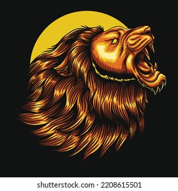 Gold angry lion roaring vector illustration for your company or brand