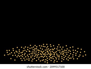 Gold Anniversary Glitter Particles. Falling Foil Frame. Yellow Circle Magic Illustration. Night Dot Background. Golden Isolated Design.