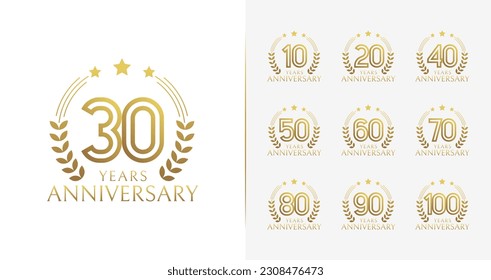 Gold anniversary logo collections. Number for birthday event or invitation card. Minimal celebration year symbol