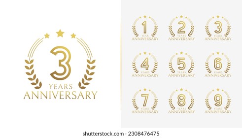 Gold anniversary logo collections. Number for birthday event or invitation card. Minimal celebration year symbol