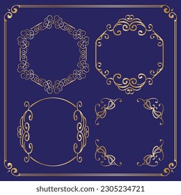Gold Antique Circle Frames Set Free Vector on dark background Vintage Frames