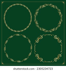 Gold Antique Circle Frames Set Free Vector on dark background Vintage Frames