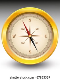 Gold antique compass illustration with the shadow