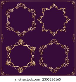 Gold Antique Pentagon Frames Set Free Vector on dark background Vintage Frames