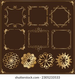 Gold Antique Square Frames Set Free Vector on dark background Vintage Frames