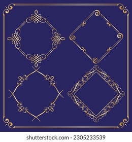 Gold Antique Square Frames Set Free Vector on dark background Vintage Frames