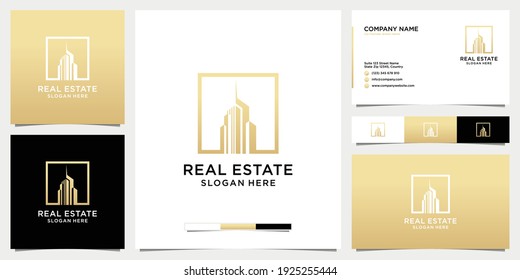 Gold apartment real estate logo with business card template