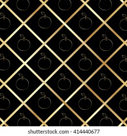 Gold apple pattern on black background.
